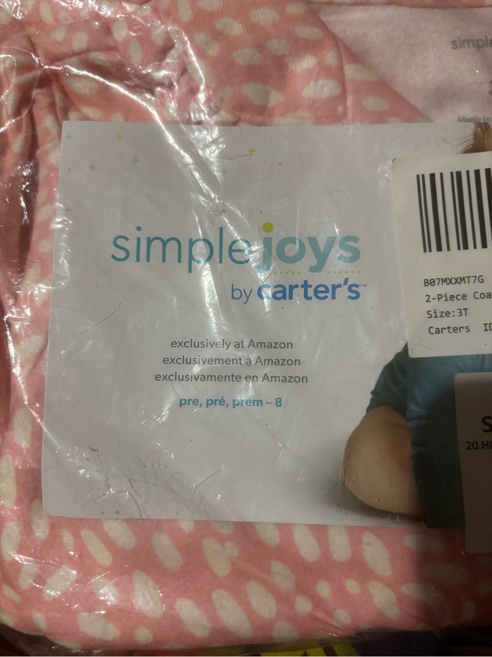 Carter's Simple Joys Pink and White Dot 2-Piece Coat Style Pajama Set 3T - Picture 2 of 4